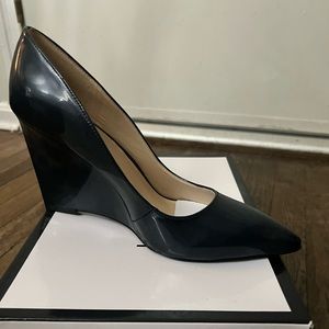 New Nine West 8 1/2 Patent Leather Wedge Shoes - Color Navy